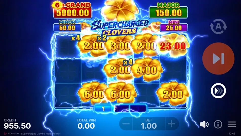 Multiplier symbol leaving an x5 multiplier on a cell during the Hold and Win bonus round